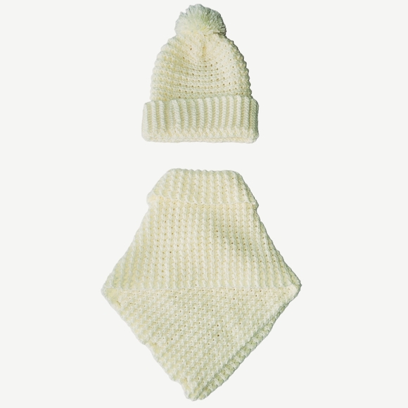 Handmade Cochet Wool Scarf and Hat Set NWOT Scarf and Beanie Set Color Ivory - Picture 2 of 5